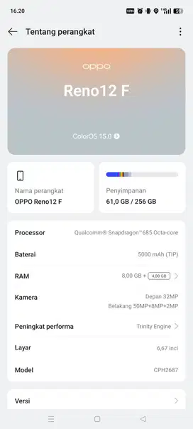 Dijual Bisa nego lagi Bu Oppo Reno 12F