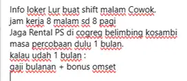Lowongan Jaga Rental PS Shift Malam