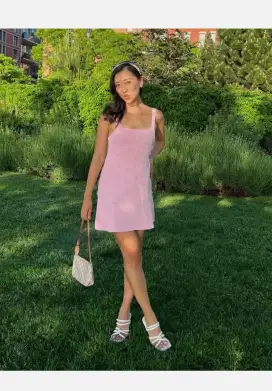 Zara Woman Mini Dress With Pearl Pink Size S