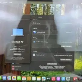 Macbook Air M1 Ram 8 Ssd 256 layar 13 inch lengkap full set Silver