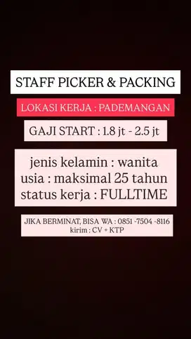 LOWONGAN KERJA PICKER PACKING ONLINE SHOP