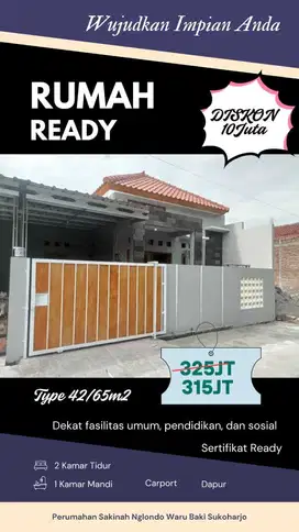 Di jual rumah siap huni di Gentan baki