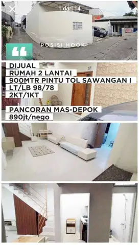 Jual Cepat Rumah Pancoran Mas Beji Tanah Baru Kubah Mas Grogol Cinere