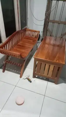 Meja teras bahan kayu jati