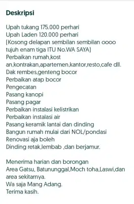 Tukang Harian dan Borongan Bangunan