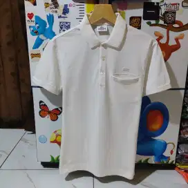 Kaos polo shirt Lacoste Striped White On White Size M