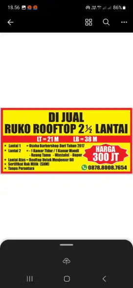Dijual Ruko ROOFTOP 2,5 lantai, Murah, Strategis, Margonda Depok