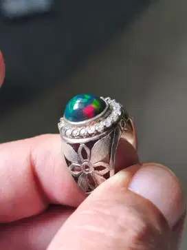 Batu kalimaya black Opal Ethiopia 3.10 crat ring perak memo WGL