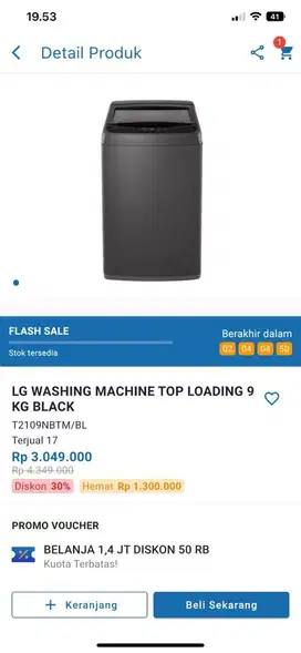 Promo top loading LG kapasitas 9kg harga promo 3.049.000