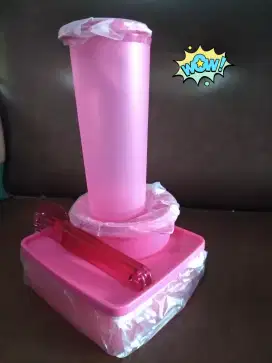 1 set bekal (kotak makan, tempat lauk, sendok garpu, gelas) TUPPERWARE