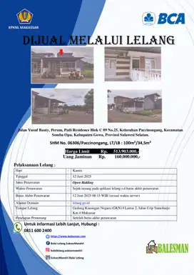 DIJUAL RUMAH MELALUI LELANG WILAYAH MAKASAR