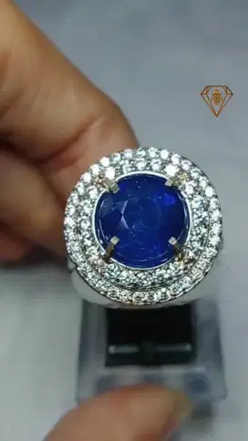 Permata Blue Sapphire Ring Perak Rhodium