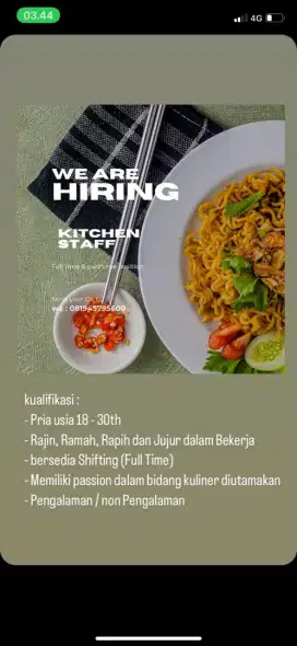 Lowongan kerja Staff cafe