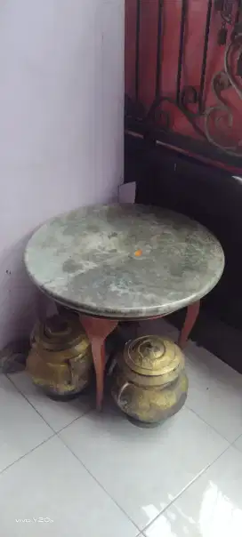 Meja batu marmer onyx tebal kuno