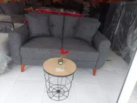 Sofa  retro 2 ddk warna abu 2 tua bunus bantal 2+ meja keranjang