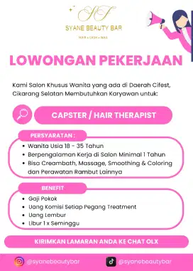 Dicari : Capster untuk salon di daerah Cifest