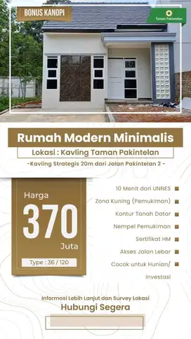 Promo Rumah Modern Dekat UNNES – Murah Pesan Bangun (Type 36)