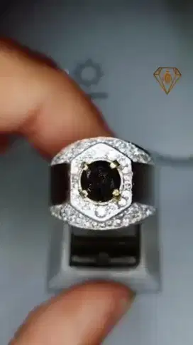 Berlian Hitam Ring Perak Rhodium
