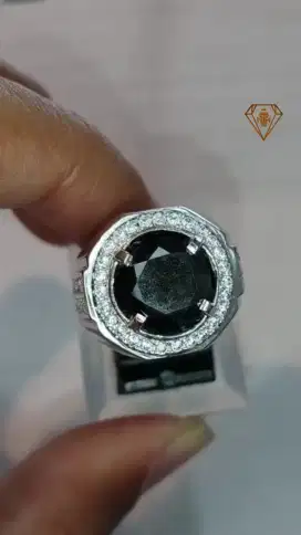 Permata Berlian Hitam Ring Perak Rhodium