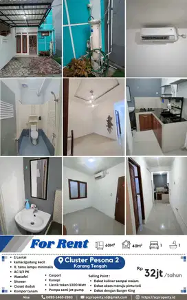 Disewakan Rumah di Cluster Pesona 2 Karang Tengah, Tangerang Kota 32jt