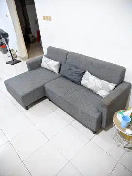 Sofa Letter L Minimalis Light Grey Ruang tamu Guling Bantal 3 buah