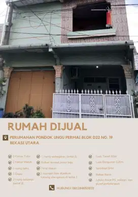 Dijual rumah 2 lantai Blok D perumahan pondok ungu permai