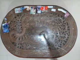 Meja oshin oval ukir kayu jati 1 set