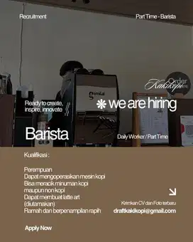Barista Full Time / part time / daily worker