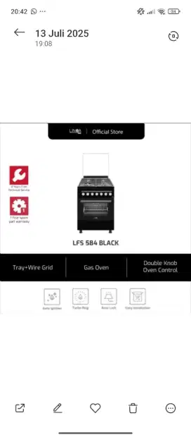 NEW!!! KOMPOR FRESTANDING LINEA TEKA LFS 584