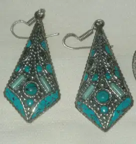 Anting vintage batu pirus kombinasi perak 925