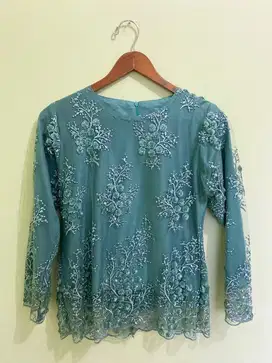 Kebaya Brokat Modern Toska Bordir Full Payet Lengan Panjang