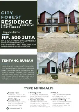 Rumah nyaman dekat hutan kota bogor tanpa Dp