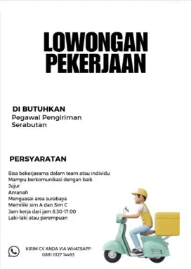 DICARI DRIVER/KURIR KIRIM SERABUTAN SERIUS KERJA SURABAYA TIMUR
