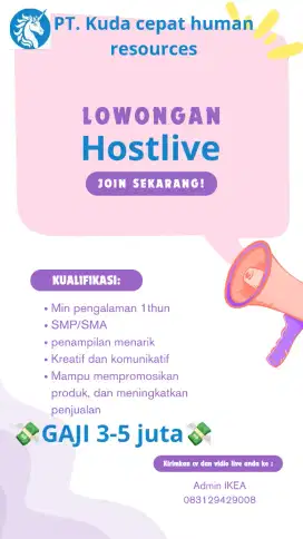 Mencari karyawan host live dan art