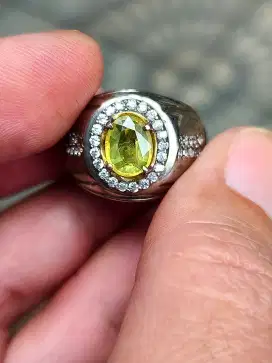 Batu yellow safir sapphire 1.82 crat ring perak memo skylab heat only