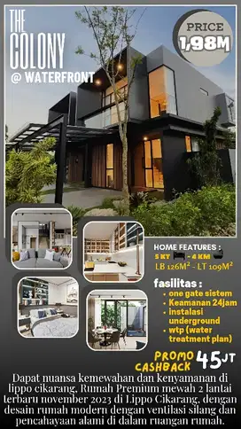 Rumah Modern 2lt  di Cikarang Selatan The Colony Lippo Cikarang