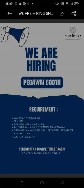 Helper atau yg bantu masak di cafe