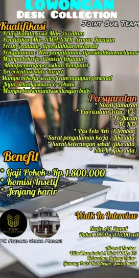 Segera Dibutuhkan Staff Desk Colection