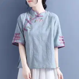 Cheonsam Wanita Modern Bahan Jacquard - CNY Top Elegan Kekinian