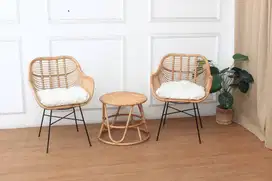 Kursi Teras Rotan Alami Arika l  Satu Set Kursi Tamu Santai Minimalis