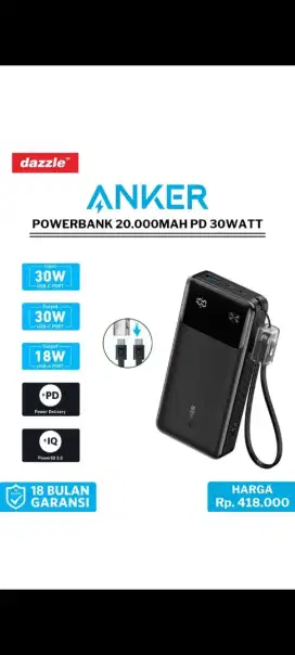 Powerbank anker 20K mAh 30W fast charging