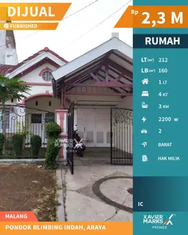Dijual Rumah Semi Furnish Terawat di PBI Araya Blimbing Malang