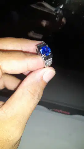 Cincin permata King sapir ring perak mikroseting mewah ring 7