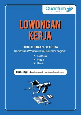 Dicari karyawan untuk laundry daerah maranatha pasteur bandung