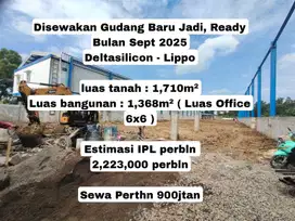 Disewakan Gudang Baru Jadi di Kawasan  deltasilicon Luas tanah 1710m²