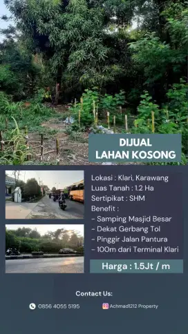 Dijual Lahan Strategis di Klari, Karawang