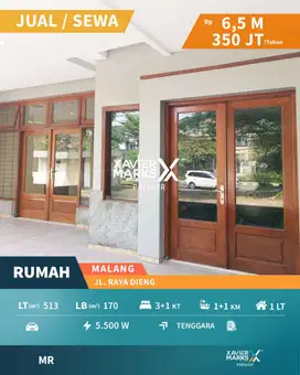Dijual/ Sewa Rumah Luas Cocok untuk Usaha Di Raya Dieng Malang