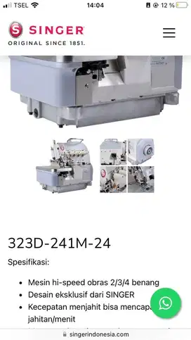 Mesin Obras SINGER 323D-241M-24 Obras 4 Benang Industri Highspeed