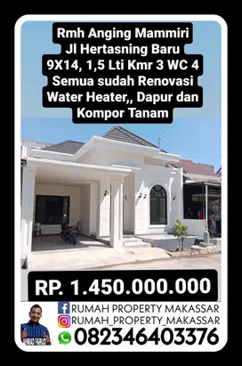 Rmh Anging Mammiri Jl Hertasning Baru 9X14, 1,5 Lantai kmr 3 WC 4