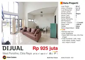 Dijual Rumah Siap Huni  SHM di Villagio West Portofino Citra Raya